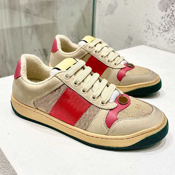 2022 Uomo Donna Screener Sneaker Donna Scarpe in pelle sporca Blu Rosso Web Stripe Trainer Mesh Stampa Appartamenti Tessuto Tela Scarpe casual di alta qualità 320