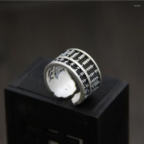 Anillos de racimo Diseño tridimensional Plata tailandesa Retro Craft Antiguo Ábaco chino Gran apertura dominante Anillo ajustable para hombres