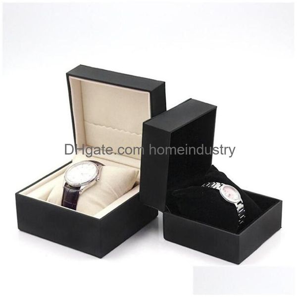 Verpackungsboxen Single Slot Watch Box PU Leder Armbanduhr Vitrine mit Kissen Tragbarer Organizer für Geschenk Armband Schmuck Drop DHNZR