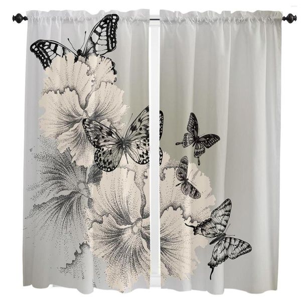 Vorhang Schwarz Und Weiß Schmetterling Blume Kunst Fenster Vorhänge Für Schlafzimmer Home Decor Wohnzimmer Hintergrund Küche Vorhänge