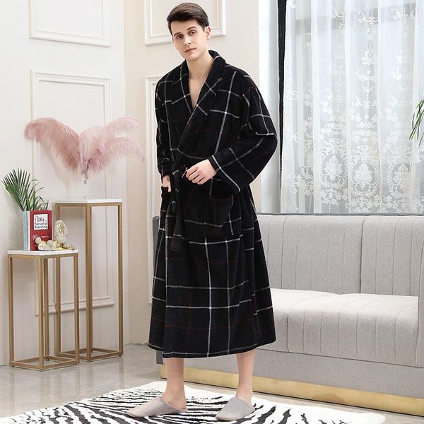 Erkekler Placowear Erkekler Uzun Sıcak Kış Flannel Kimono Batrobe 40-130kg Coral Polar Artı Boyut Banyo Robe Rahat Gece Gibi Elbise Kadınlar