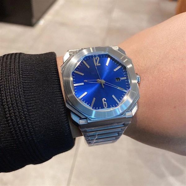 Squar Octo Roma Coleção automática Dial Blue Watches 41 5mm Mechanical Glack Back Men Watch Aço inoxidável Mens Wristwatc314k