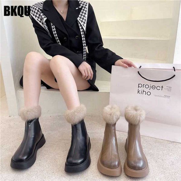 Botas de inverno mulheres quentes tornozelo de neve nova plataforma de sola grossa Zipper peludo de pelúcia curta sapatos femininos impermeabilizados 221215