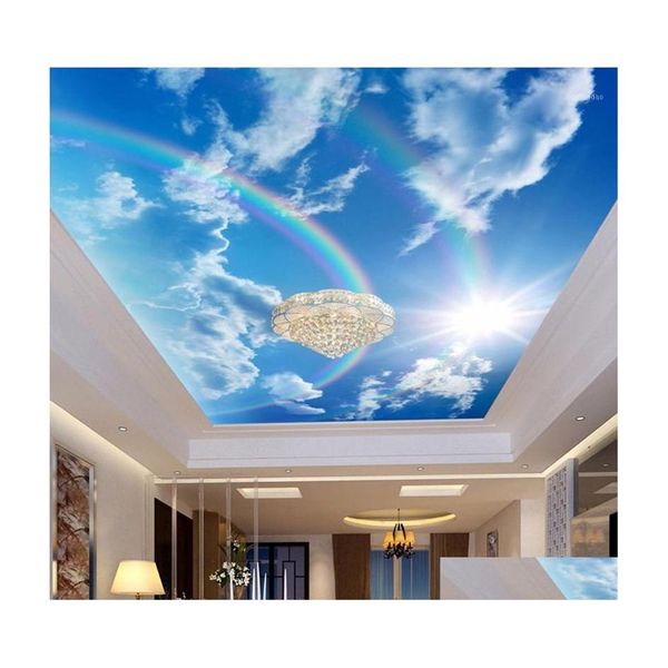 Sfondi Goccia Carta da parati 3D personalizzata Murales Cielo blu Nuvole bianche Arcobaleno P O Murale Soffitto interno Carta da parati decorativa1 Consegna Dh61T