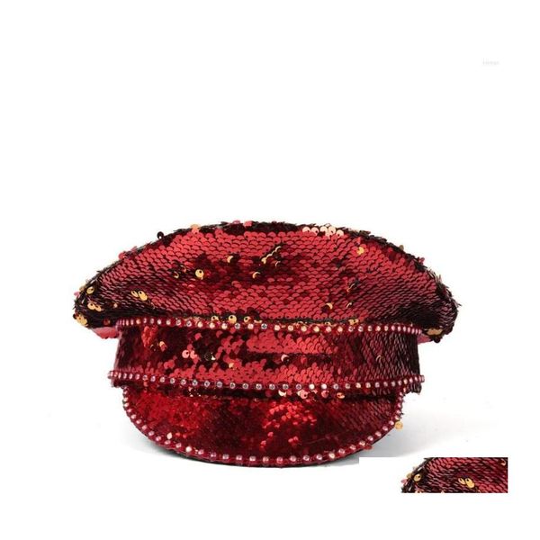 Berretti Donna Paillettes Burning Performance Halloween Festival Parte Cappello militare Steampunk Occhiali Sergeant Drop Delivery Fashion Access Dhumi