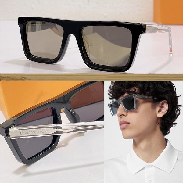 Herren-Spleiß-Sonnenbrille, transparent, klares Bein, grau, silberfarben, verspiegelte Linse, Gafa de Sol Z1810, Damenmode, gravierte Marke, Sonnenbrille, quadratische Schattierungen, Brillen mit Box