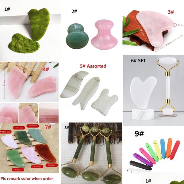 Massage Stones Rocks Jade Facial Jade Guasha Raspador de Pedras Naturais Gua Sha Tools Aventurine Cogumelo Shapeterapy Roller Set Whi Dhois