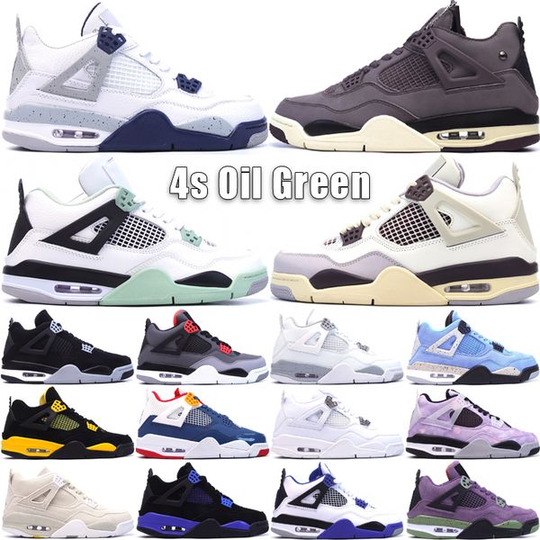 Neue 4 4s Männer Frauen Basketballschuhe Leder Jumpmans Designer Craft Oil Green Midnight Navy White University Military Black Violet Ore Outdoor Sneakers Größe 36-47