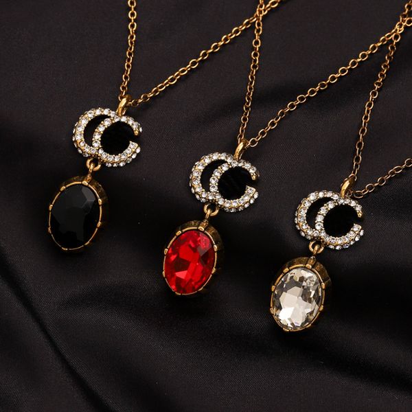 T GG Модные многоцветные ожерелья с драгоценными камнями Роскошные девушки любят ожерелья с подвесками Дизайнерские украшения Классические аксессуары премиум-класса Длинные цепочки для женщин Позолоченные 18-каратного золота Gif