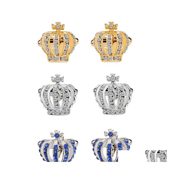 CUFF LINKS CRISTAL CROWN CUFFLINKS Mulheres Gold Sier esmalte de esmalte francês para homens noivado de casamento Jóias de jóias BK Drop dell Dhhk2