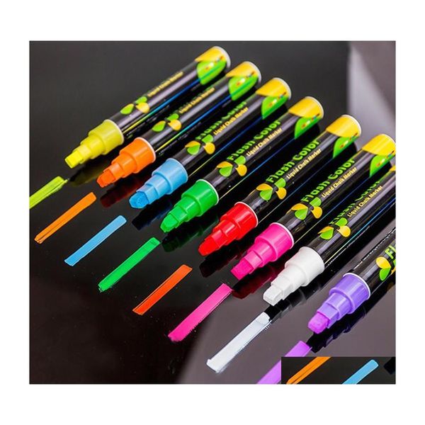 Avantajlar 8pcs/ Set Sıvı Tebeşir İşaretçisi LED yazma tahtası için 10mm Flaş Renk Kalemleri Cam Graffiti Boyama Damlası Dhwxh