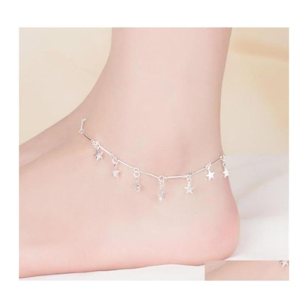 Tornozeleiras 2021 Kofsac Fashion 925 Serling Sier Chain for Women Party Charm Star tornozelo Bracelets Foot J￳ias fofas Garota Drop Deliv Dhmtt