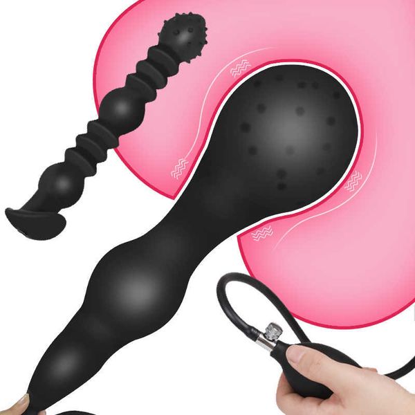 Articoli di bellezza Dildo dilatatore anale gonfiabile con ventosa o anello per pene di ancoraggio Giocattoli sexy per espandere la pompa Butt Plug in silicone dell'ano