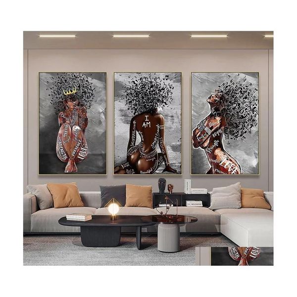 Gemälde abstrakte afrikanische Mädchen Leinwand Poster und Drucke Musik Symbol schwarze Frau Kunst Malerei Wand Bilder für Home Decor Drop De Dhgap