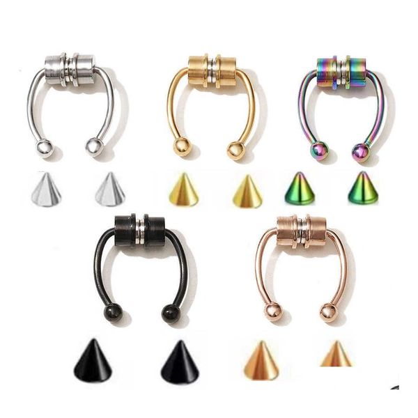 Ringos de nariz pregos de septo magn￩tico Piercings falsos clipe para mulheres homens 316l A￧o inoxid￡vel Sem piercing Jewelry Drop Body Dhgof