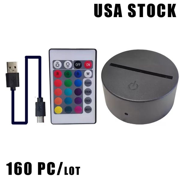 Luzes noturnas Base de luz LED acr￭lica USB 3D L￢mpadas Remote Control/Touch Switch para Festival de Casamento Decora￧￣o Crestech Stock EUA