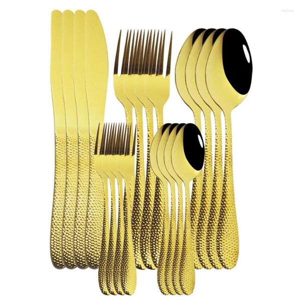 Utensílios de jantar conjuntos de talheres de mesa ocidentais Conjunto de faca de faca de faca 20pcs talheres de placa de ouro em aço inoxidável