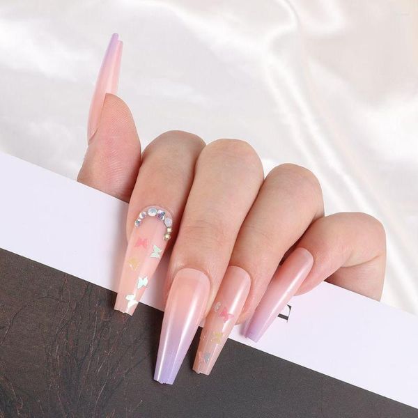 Yanlış Nails Nail Art Yapay Uzun Paragraf Ombre T şeklinde balerin kelebek desen sahte