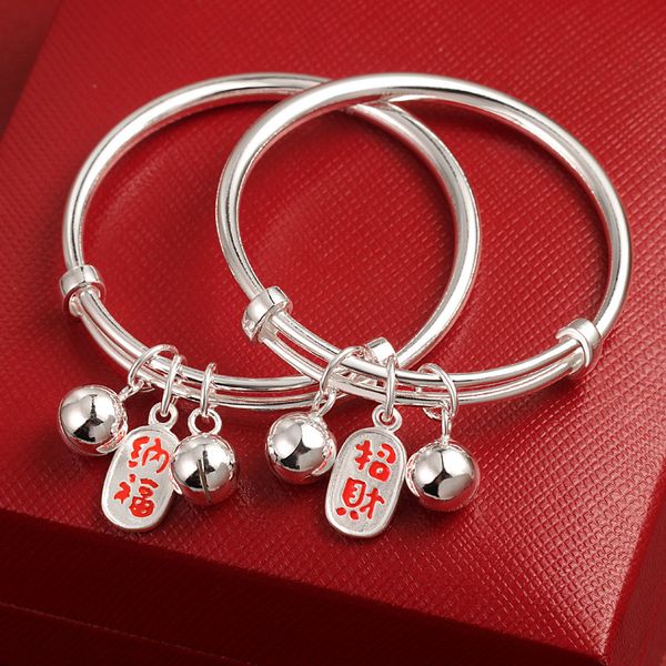 Lovely Baby Bangles S999 Silver Attira ricchezza e buona fortuna Bells Bracciali Braccialetti per bambini piccoli Bel regalo di compleanno