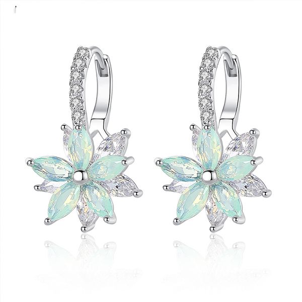 Flores de cristal Brinco Charm Stud Jóias Vintage 925 Sterling CZ Diamante Espumante Mulheres Homens Brincos Para Presente Amante