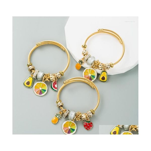 Braccialetti con ciondoli In rilievo Oro Frutta Ananas Ciondolo Perline miste Tag regolabile Donne Ragazze Aperte Gioielli fai da te Consegna di goccia Dhwwc