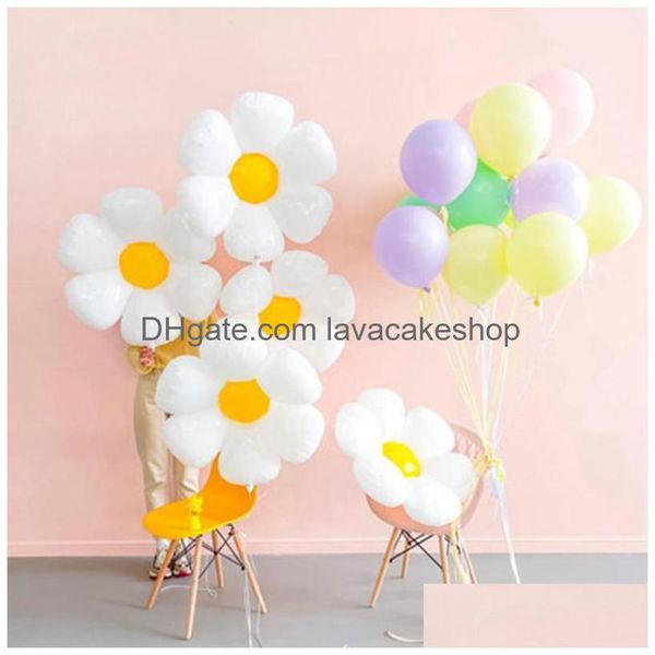 Decorazione per feste 1Pc Bianco Margherita Fiore Elio Palloncini Girasole Giocattolo Baby Shower Ins Po Puntelli Matrimonio Compleanno Decorazioni Goccia Del Dhxb8