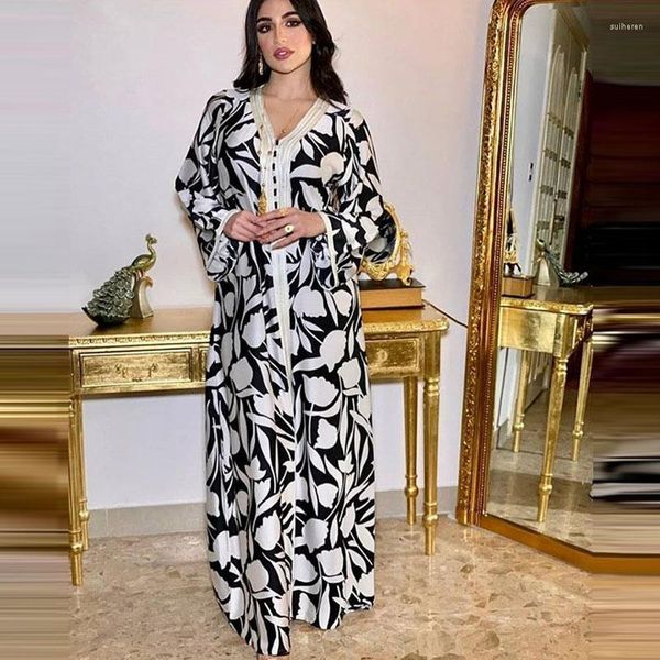 Roupas étnicas 2022 Dubai Kaftan Ribbon White Manxi Maxi Dress for Women Loose Indie Folk Middle Oriente Muçulmano Árabe