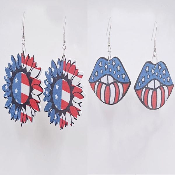 Orecchini penzolanti bandiera americana Bloom Lips Hook USA STARS stampare gioielli di moda per donne personalit￠ grande orecchino estate selvaggio