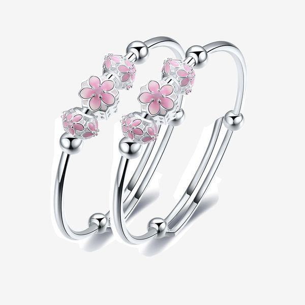 Braccialetti per bambini adorabili anallergici S999 Braccialetti in argento con fiori di ciliegio per bambine Bel regalo di compleanno