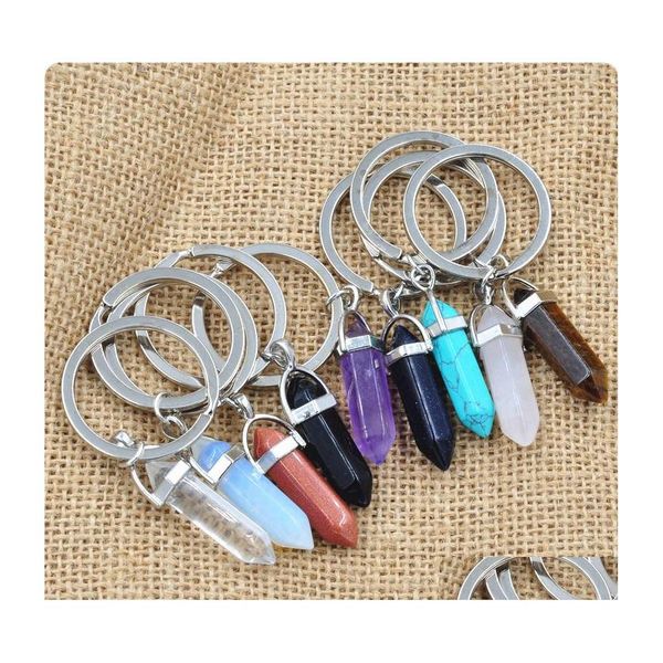 Schlüsselanhänger Lanyards BK Naturstein Sechseckiges Prisma Quarz Punkt Heilkristalle Chakra Schlüsselanhänger DIY Schmuck Zubehör Drop D Dhfkc