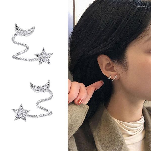 Brincos do garanhão Real 925 Sterling Silver Star Moon Spiral Piercoucted Cartilage Mangue para mulheres meninas