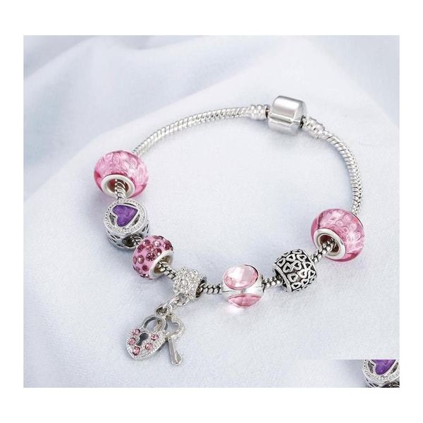 Bracelets de charme de alta qualidade menina doce pulseira de cobra de cobra arco -￭ris dragonfly key pingente de cora￧￣o j￳ias de pedra de cristal rosa dr dhn8h