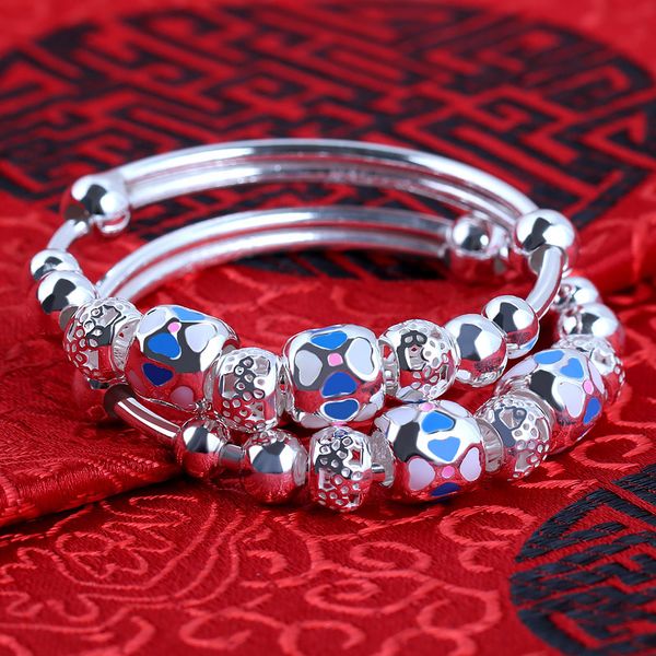 Alérgica grátis adorável baby bangles S999 Silver Lucky Bangles Bracelets para meninos meninas Belo presente de aniversário