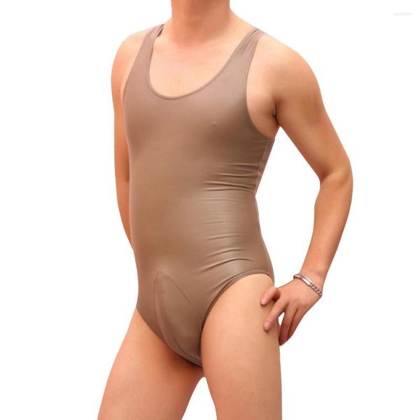 Body Shapers da uomo Costume da bagno intero sexy da uomo Body attillato Biancheria intima in ecopelle elastica alta Elegante