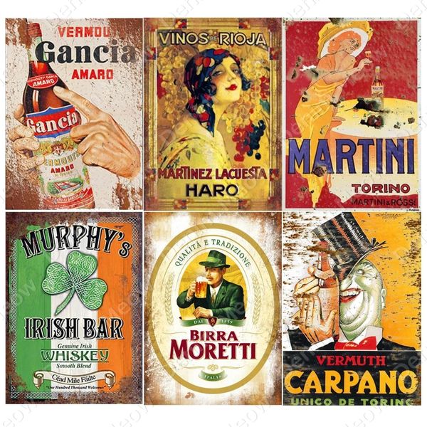 Irish Pub Plate Beer Beer Vintage Metal Painting Bar Club Cafe Decora￧￣o Man Cave Wall Art Poster italiano Pinturas de metal de vinho 20cmx30cm woo