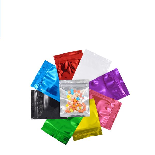 Bolsa de trava com papel alumínio colorido brilhante e luminoso em bolsas de embalagem reclosáveis ​​dianteiras mylar bolsas 10x12cm