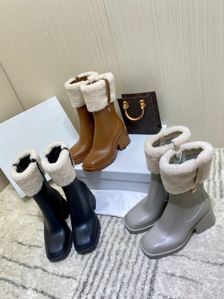 Betty Rain Boit Boot Knee Knee Rainboots Sapatos femininos Moda Snow Rainboot Nomad Beige Black Tan Sneakers