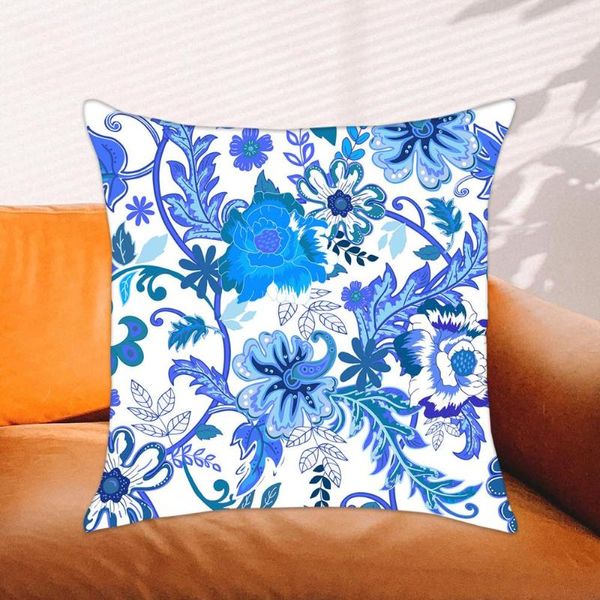 Capa de arremesso de flor azul de travesseiro boêmio Paisley Pattrn Decoração de casa Sofá da sala de estar 45x45cm