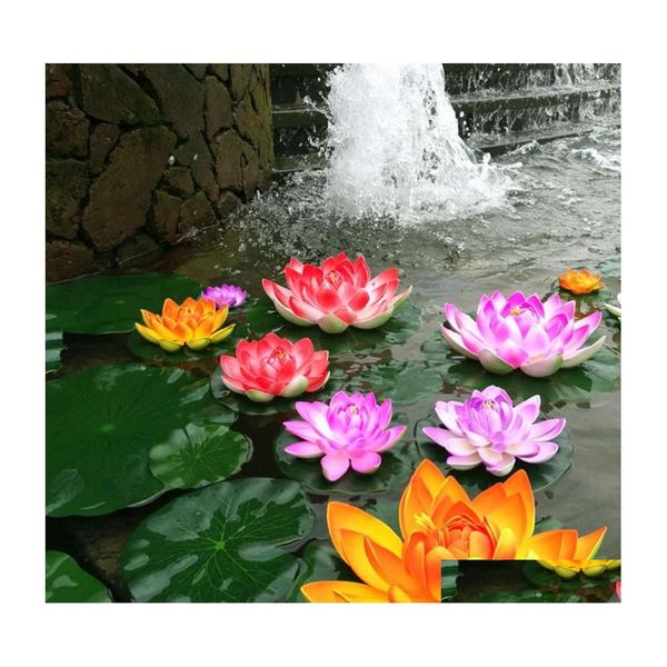 Dekorative Blumen Kränze Lotus Künstliche Lilie Schwimmende Wasserblume Teich Pads Plantdecorpondspool Gefälschte Simulation Blätter Decorati Dhknn