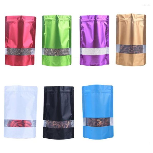 Bolsas de armazenamento 100pcs/lote 12x20cm Doypack Aluminium Foil Plástico Saco de embalagem com janela Mylar Self SEAL Snack Zipper bolsas