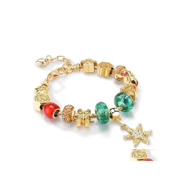 Charm Armbänder im europäischen Stil DIY großes Loch Perlenarmband Weihnachtsgeschenke für Frauen Schneeflocke Anhänger Urlaub Element Zubehör Dh7Iu