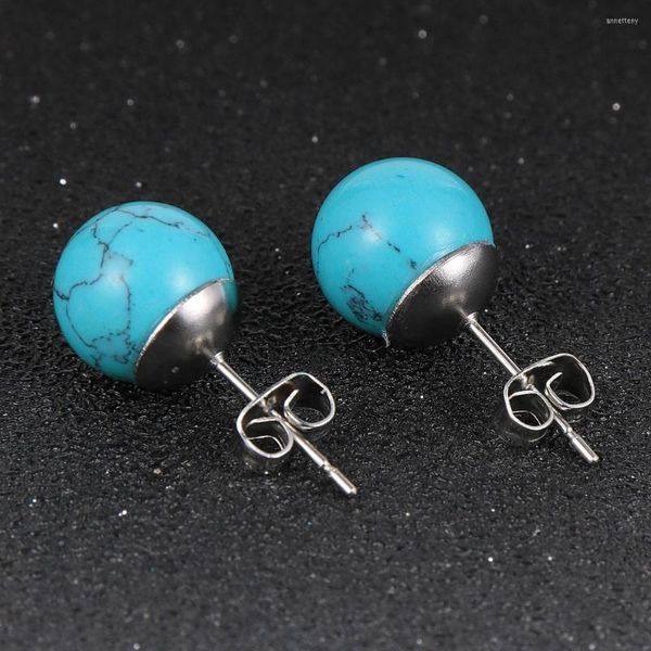 Orecchini a bottone semplici squisiti rotondi in pietra naturale in acciaio inossidabile orecchini a bottone orecchini da donna gioielli da regalo di fidanzamento