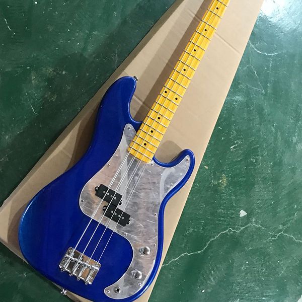 4 Saiten Marine Blue Electric Bass Gitarre mit Spiegel Pickguard gelbem Maple Freboard anpassbar