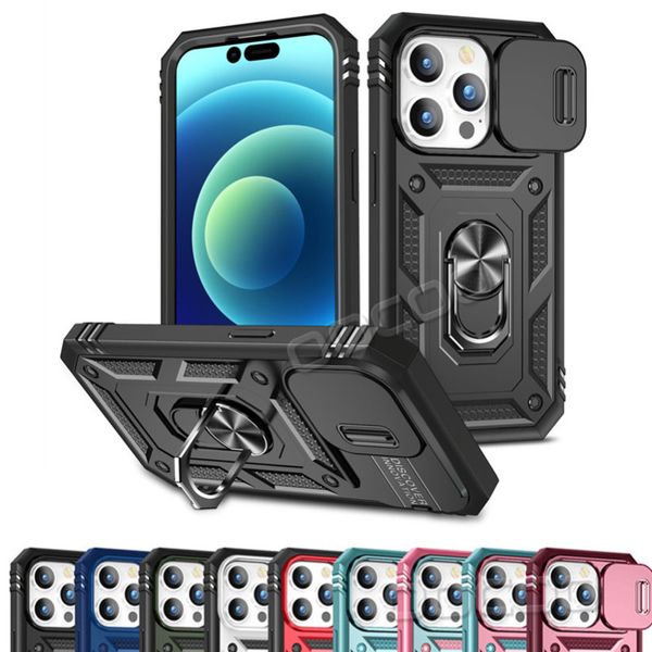 Custodie per telefoni con finestra scorrevole Cover posteriore con cavalletto integrato Protezione per porta carte di credito per iPhone 14 Pro Max 14Pro 13 13Pro 12 12Pro 11 11Pro Xs XR 7 8 Plus Samsung S22 ultra