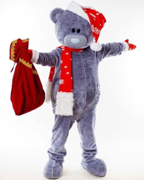 Casamento Teddy Bear Mascot Costume de Natal Party Fest Suit Carnival Adult New Bear Mascot com vestidos vermelhos