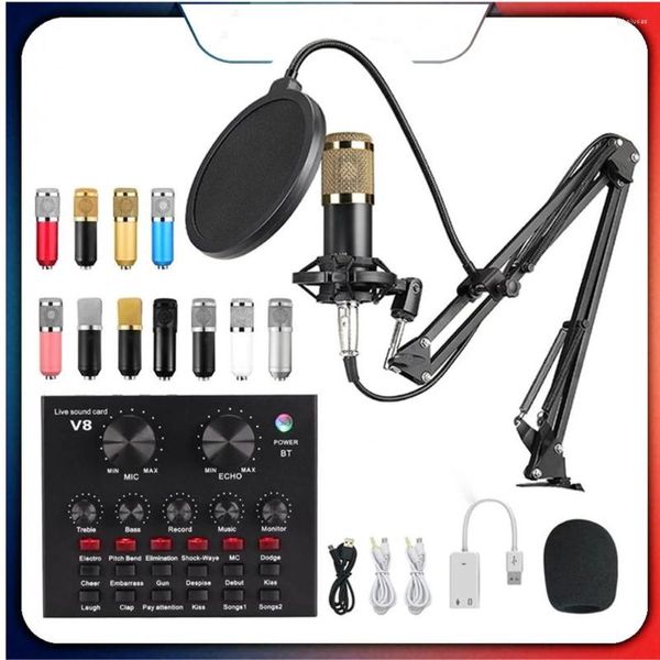 Mikrofonlar BM800 Profesyonel Mikrofon Setleri Kondenser Mic V8 Ses Kartı Pc Bilgisayar Ses USB Kayıt Stüdyo Oyunu Canlı Yayın KTV