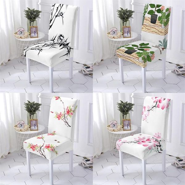 Stuhlhussen Pflanzenstil Abdeckung für Esszimmerstühle Stretch Küche Blumen Malerei Druck Gamer Home