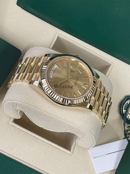 Um relógio de pulso de luxo original 1 a 1, data do dia, presidente, 40 mm, ouro amarelo, champanhe, relógio masculino 228238