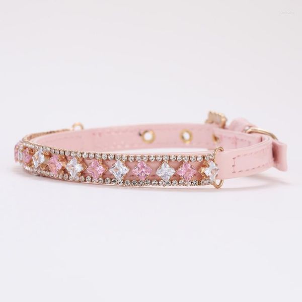 Colarinho de cachorro colarinho rosa colar de gola rosa perel pérola pu pU couro bling colar gatinho gatinho filhote de diamante artificial presente