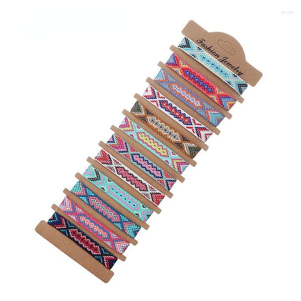 Charm Armbänder 12 teile/los Geflochtene Armband Frauen Boho Rot Ethnische Webart String Handgemachte Einstellbare Glückskette Sommer Surf Fußkettchen